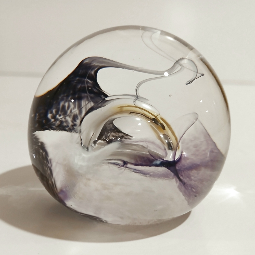 Collectible Glass Art Paperweight - Purple and Clear
